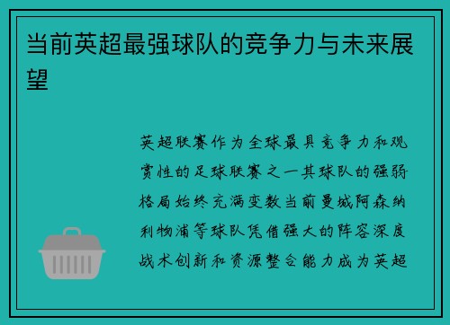 当前英超最强球队的竞争力与未来展望