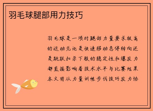 羽毛球腿部用力技巧